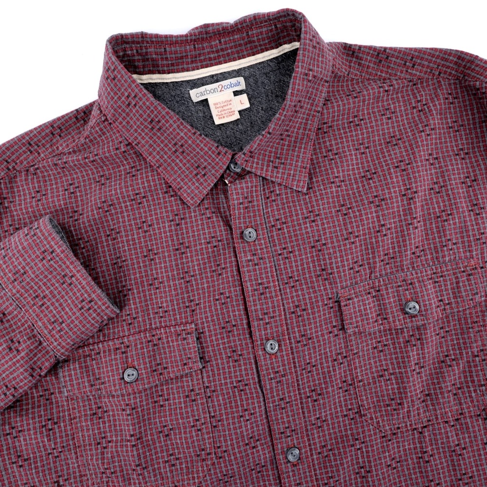 Carbon 2 Cobalt Button Up Shirt Burgundy Geometric Pattern Mens L‎ 133391